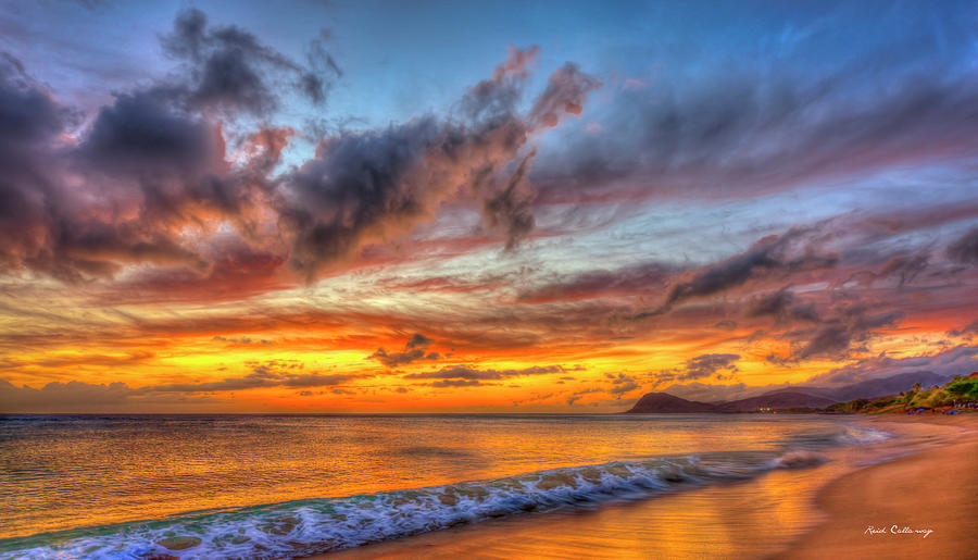 Oahu Hawaii Majestic Sunset Tracks Beach Pacific Ocean Seascape Landscape Art Photograph by Reid Callaway