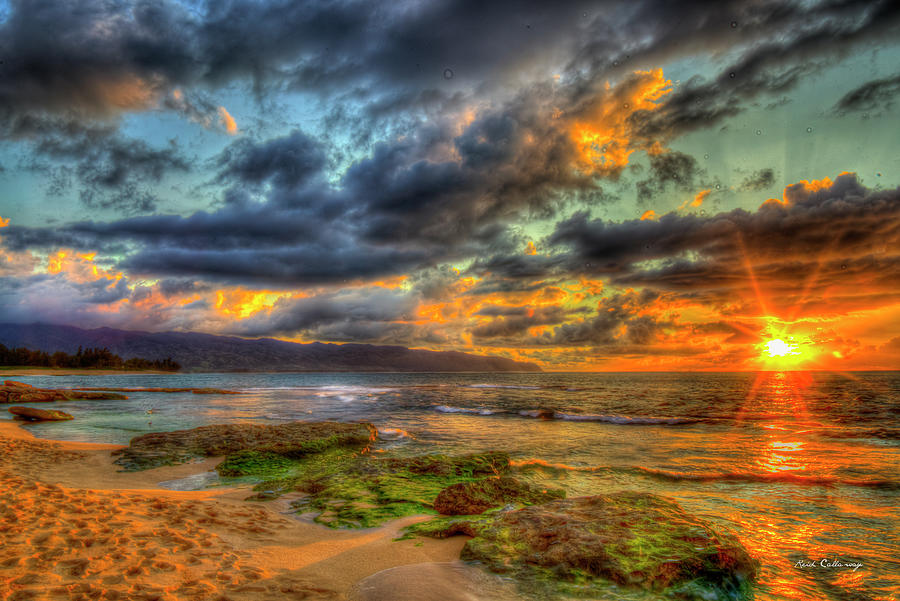 Pacific Ocean Sunset Photograph - Oahu Hawaii North Shore Sunset 9 Kaena Point North Pacific Ocean Seascape Art  by Reid Callaway