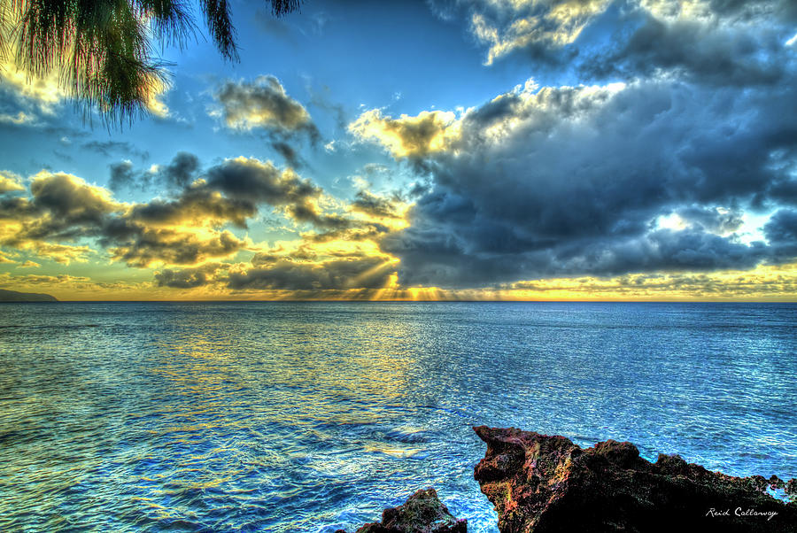Oahu Hawaii Stairways To Heaven Sunset Pacific Ocean Seascape Art Photograph by Reid Callaway