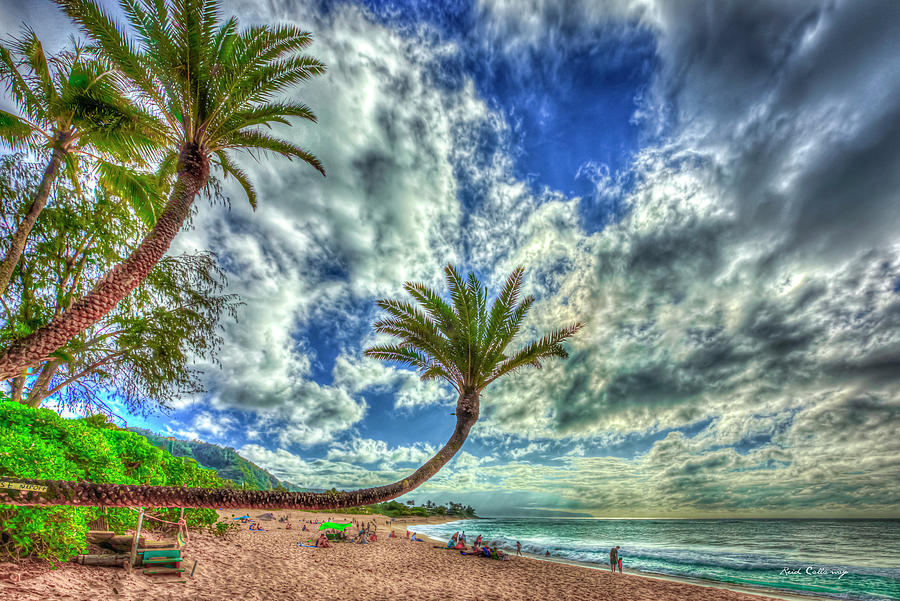 Oahu Hawaii Sunset Beach Palms 2 North Shore Big Wave Surfing Seascape Art Photograph by Reid Callaway