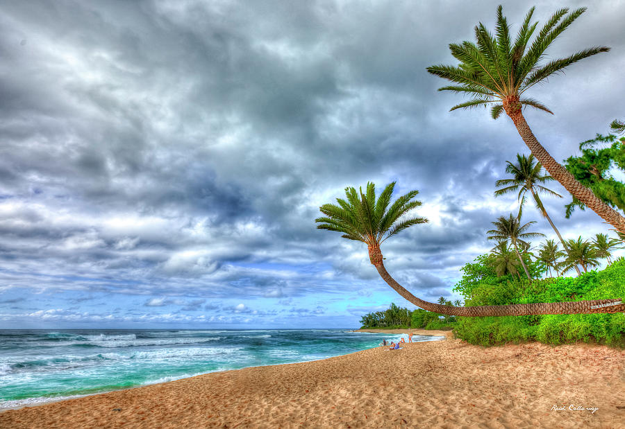 Oahu Hawaii Sunset Beach Palms North Shore Big Wave Surfing Seascape Art Photograph by Reid Callaway
