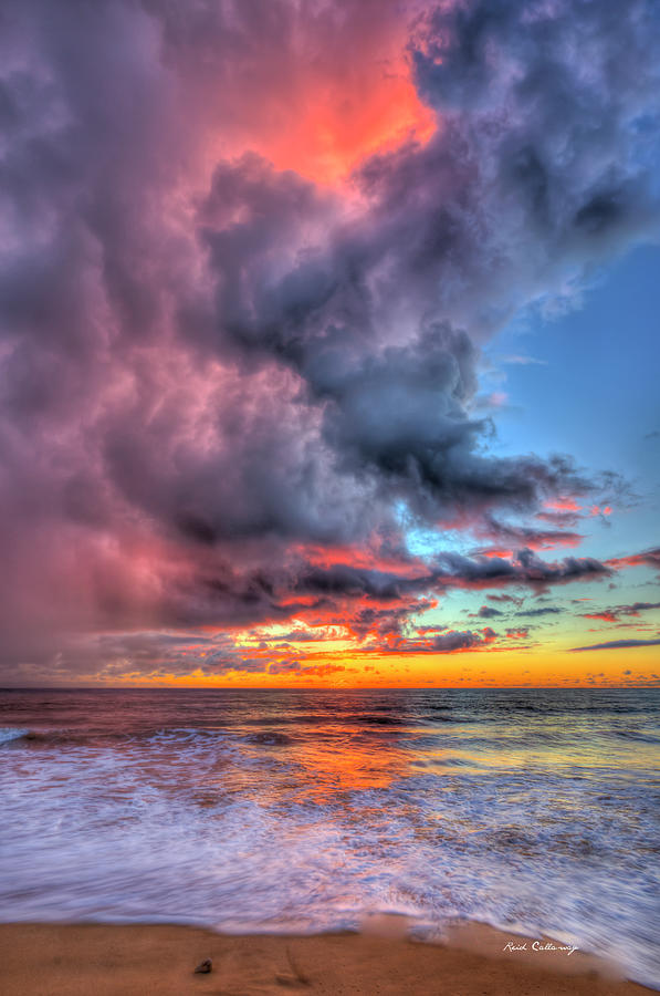 Oahu Hawaii The Glory On High Reflections North Pacific Ocean Sunset Seascape Art Photograph by Reid Callaway