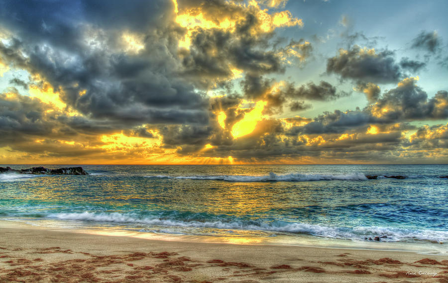 Oahu Hawaii Three Tables Beach Sunset North Shore Seascape Art Photograph by Reid Callaway