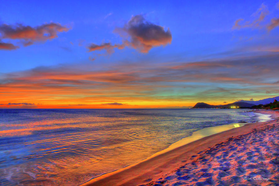 Oahu Hawaii Tracks Beach Park Summer Sunset Pacific Ocean Seascape Art Photograph by Reid Callaway