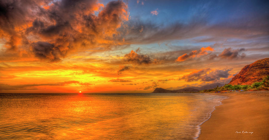 Oahu Hawaii Tracks Beach The Calm  Pacific Ocean Seascape Landscape Art Photograph by Reid Callaway