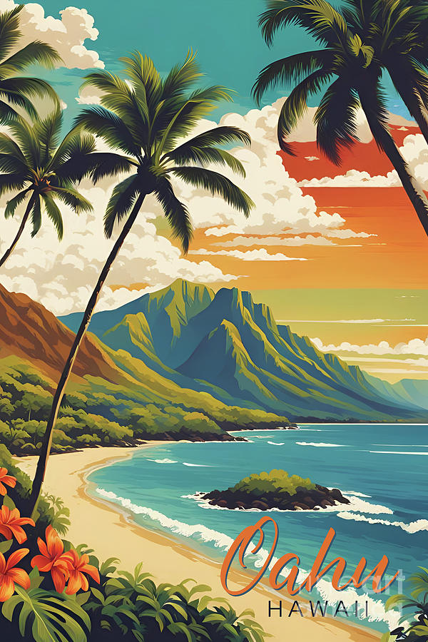 Oahu Hawaii Travel Poster Vintage Style Digital Art by Tina Lavoie ...