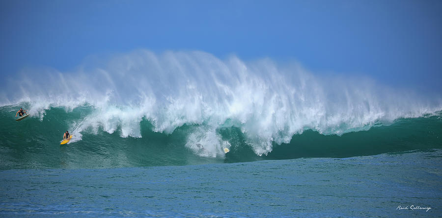 Oahu HI Big Wave Surfing North Shore Waimea Bay Seascape Art Photograph by Reid Callaway