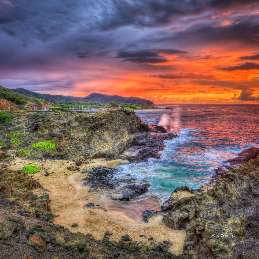 Oahu HI From Here To Eternity Beach Sunrise 8 Halona Cove Sandy Beach Park Seascape Art Photograph by Reid Callaway