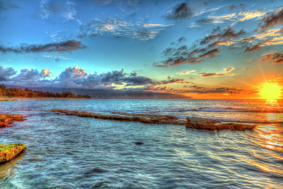 Oahu HI Honu Turtle North Shore Sunset Pacific Ocean Seascape Art Photograph by Reid Callaway