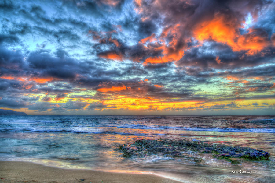 Oahu HI Kaena Point North Shore Sunset Pacific Ocean Seascape Art Photograph by Reid Callaway
