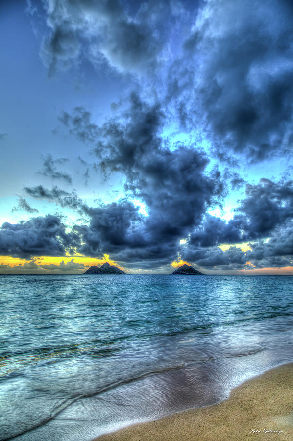 Oahu HI Lanikai Beach Aqua Sunrise Mokulua Islands Seascape Art Photograph by Reid Callaway