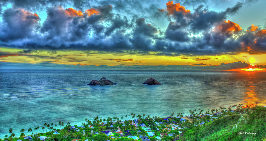 Oahu HI Lanikai Beach From On High Mokulua Islands Seascape Art Photograph by Reid Callaway