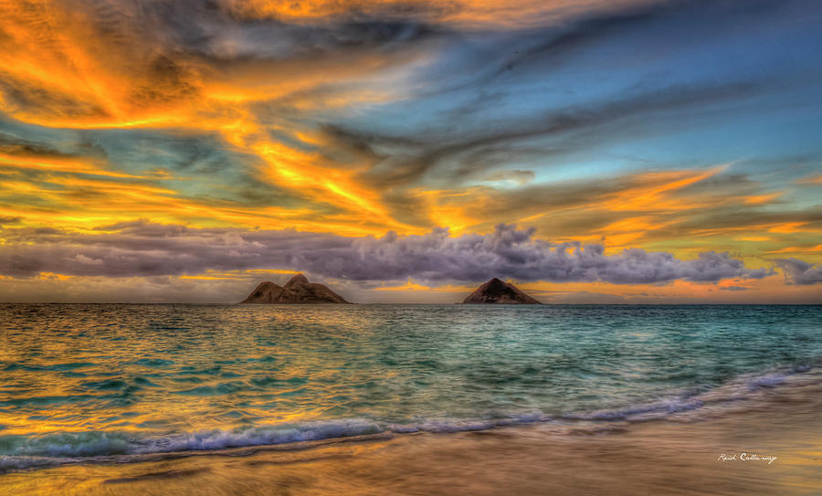 Oahu HI Lanikai Beach Glorious Sunrise 787 Panorama North Pacific Ocean Seascape Art Photograph by Reid Callaway