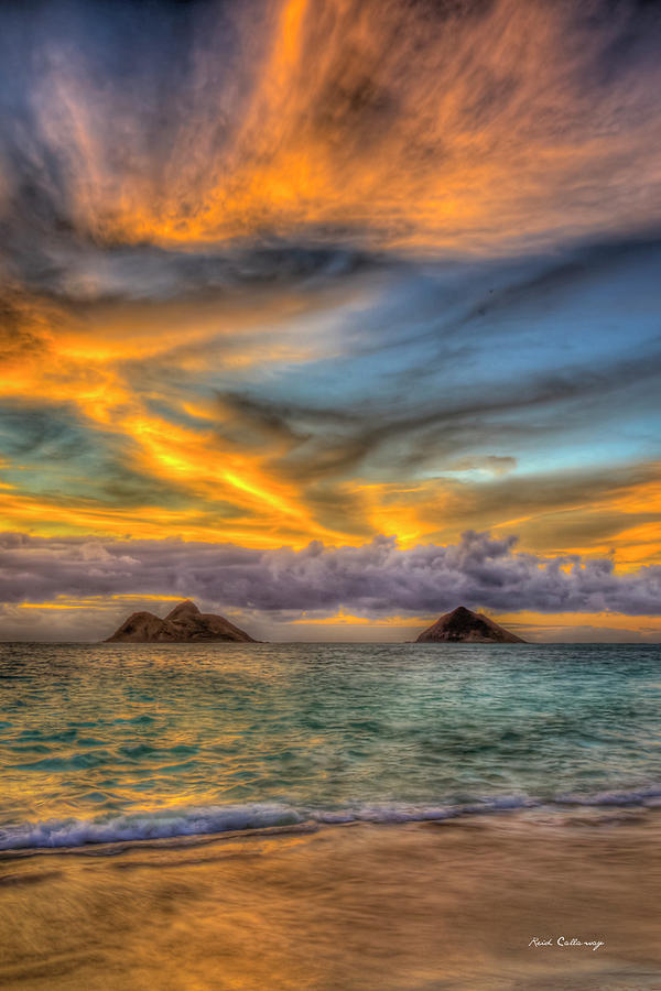 Oahu HI Lanikai Beach Glorious Sunrise 788 North Pacific Ocean Seascape Art Photograph by Reid Callaway