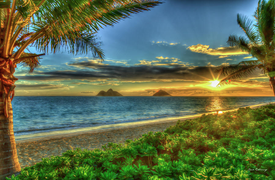 Mokulua Islands Photograph - Oahu HI Lanikai Beach Mokulua Islands Sunrise 2 Landscape Seascape Art by Reid Callaway