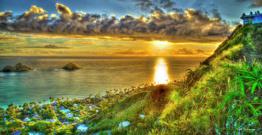 Oahu HI Lanikai Beach Pillbox Hike Sunrise 777 Kaiwa Ridge Trail Landscape Seascape Art Photograph by Reid Callaway