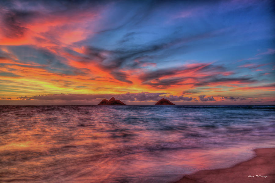 Oahu HI Lanikai Beach Rainbow Sunrise Mokulua Islands Seascape Art ...