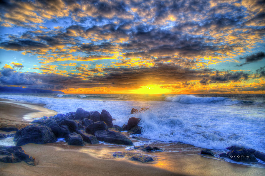 Oahu HI North Shore Banzai Beach 2 Sunset North Pacific Ocean Seascape Art Photograph by Reid Callaway