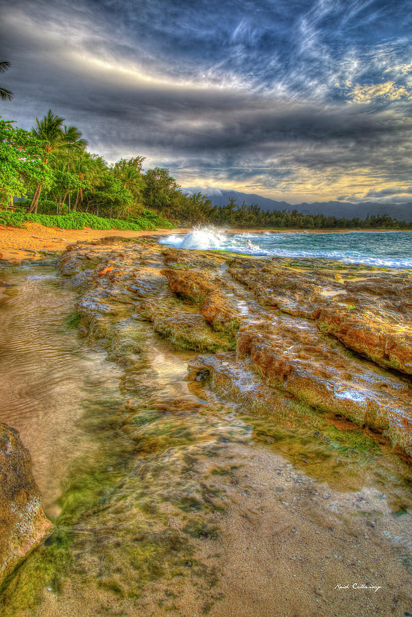 Oahu HI The Curve 7 Papailoa Beach North Shore Lava Rocks Landscape Seascape Art Photograph by Reid Callaway