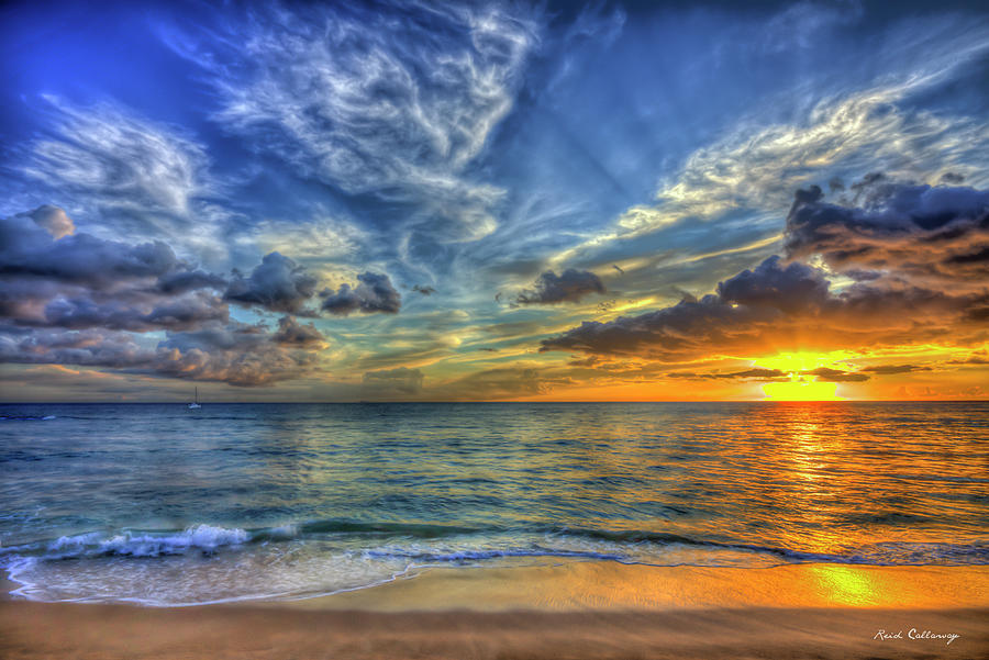 Oahu Hi Tracks Beach Angels Wings Sunset Pacific Ocean Seascape Art Photograph