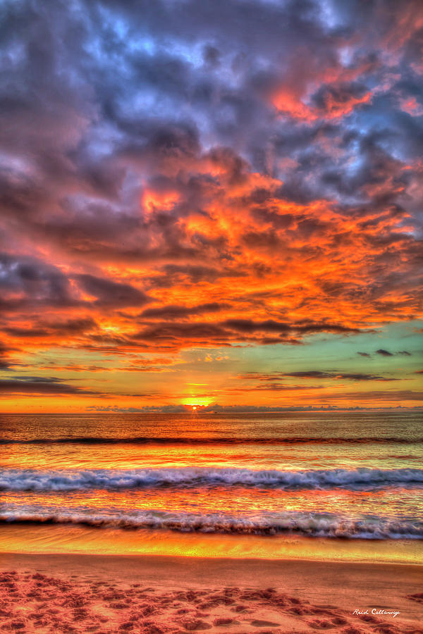 Oahu HI Tracks Beach Majestic Sunset 2 Pacific Seascape Art Photograph by Reid Callaway