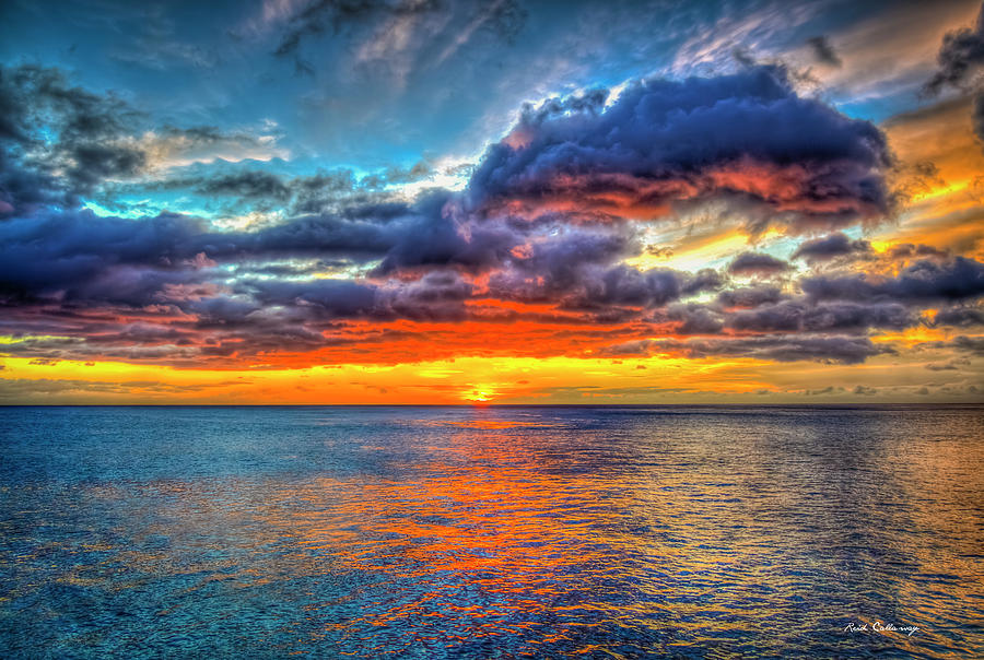 Oahu HI Tracks Beach Reflective Sunset 2 Pacific Ocean Seascape Art Photograph by Reid Callaway