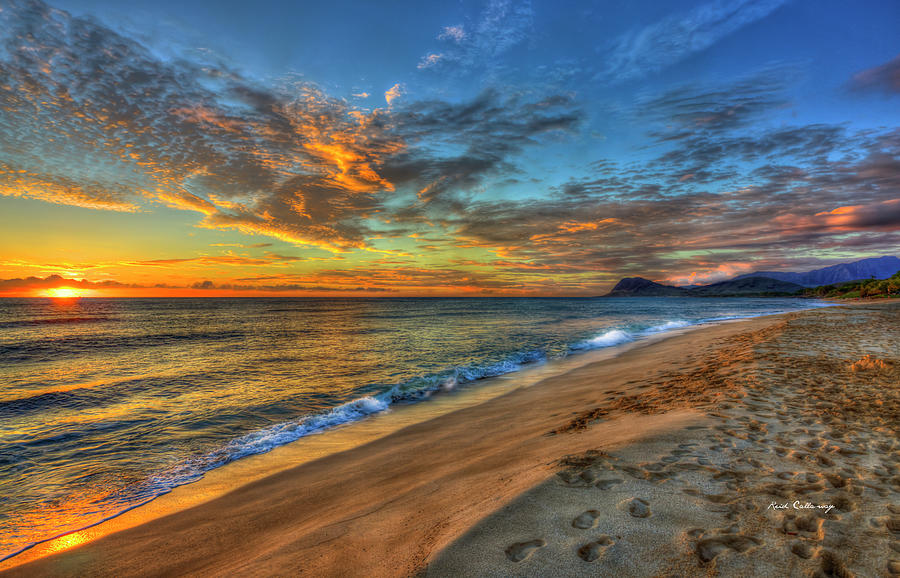 Oahu HI Tracks Beach Sunset 7 North Pacific Ocean Seascape Art  Photograph by Reid Callaway