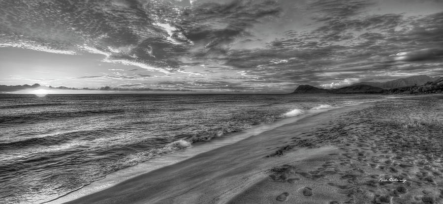 Oahu HI Tracks Beach Sunset 7 Panorama BW North Pacific Ocean Seascape Art  Photograph by Reid Callaway