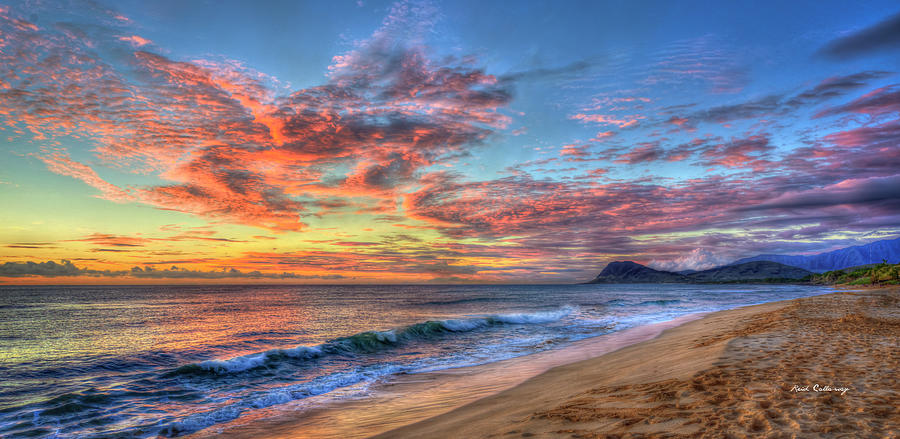 Oahu HI Tracks Beach Sunset 8 Panorama North Pacific Ocean Seascape Art  Photograph by Reid Callaway