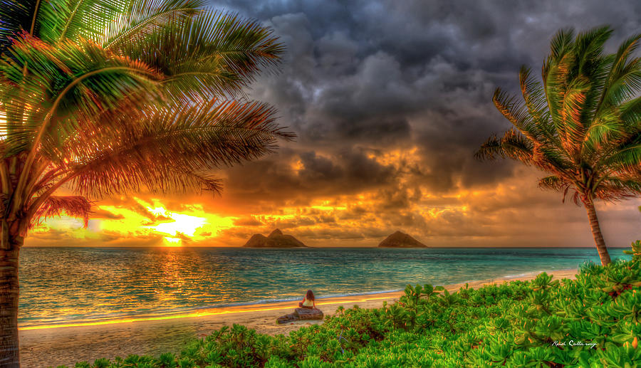 Oahu Hi Tranquility Before The Storm Lanikai Beach Sunrise Panorama