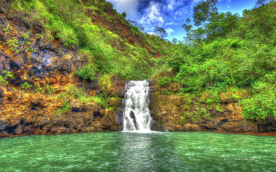 Oahu HI Waimea Valley Falls After A Rain 2 The Valley of the Priests Hawaiian Landscape Art Photograph by Reid Callaway