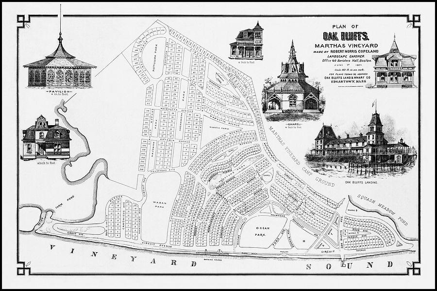 Oak Bluffs Martha's Vineyard Vintage Map 1871 Black and White Photograph by Carol Japp Fine