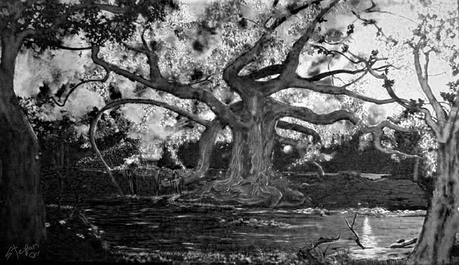 Oak By A Stream Painting by Stefan Duncan