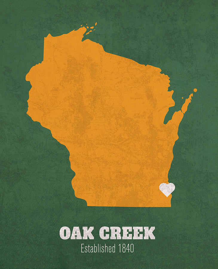 Oak Creek Wisconsin City Map Founded 1840 Green Bay Packers Color ...