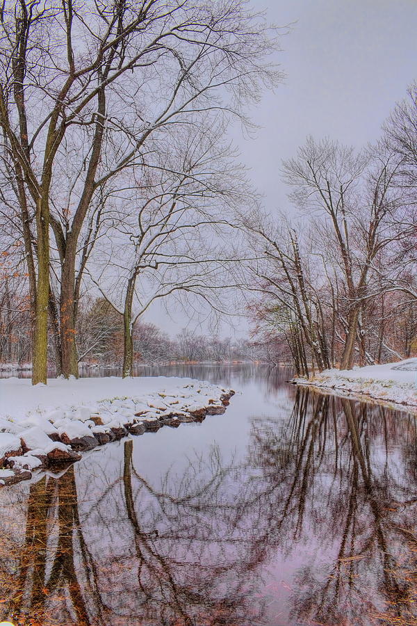 Oak Park Snow And Reflection Photograph by Dale Kauzlaric