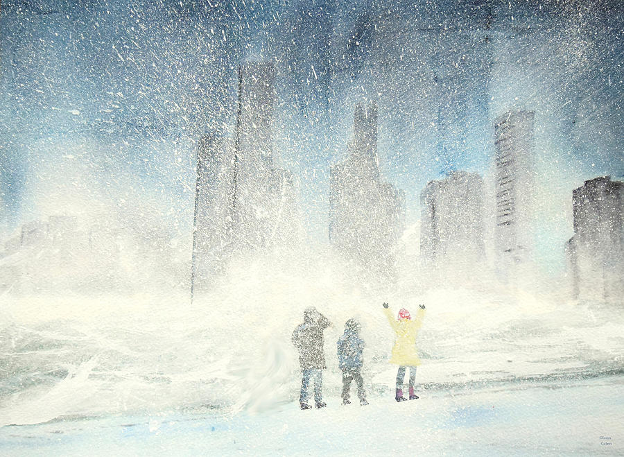 Chicago Beach Snowstorm Painting by Glenn Galen