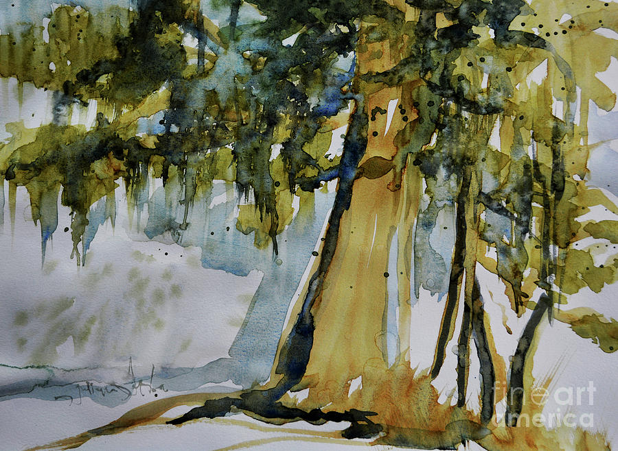 Oak trees on a hill Painting by Julianne Felton