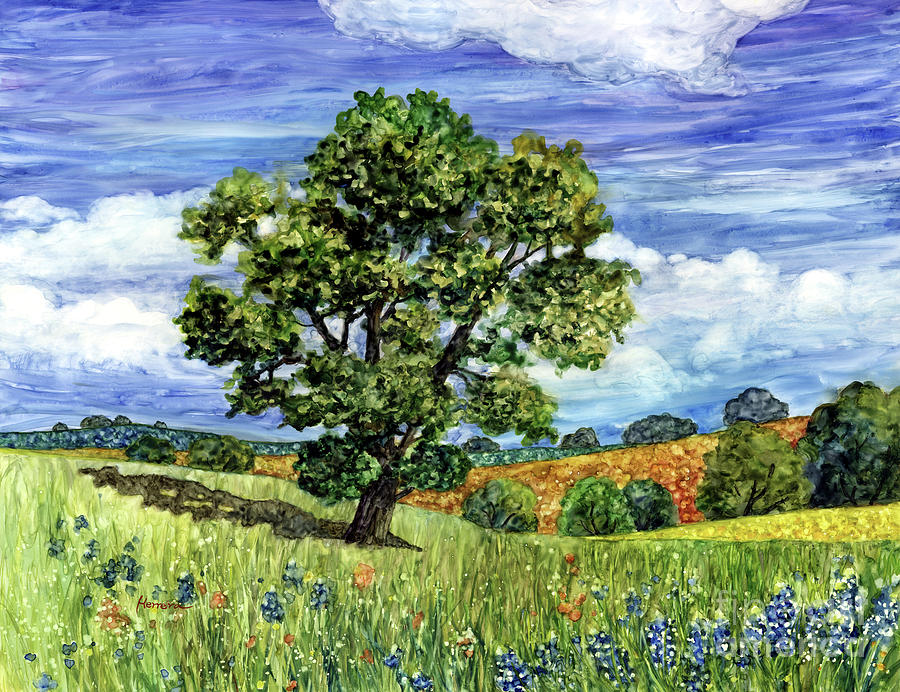 Oak with Wildflowers Painting by Hailey E Herrera