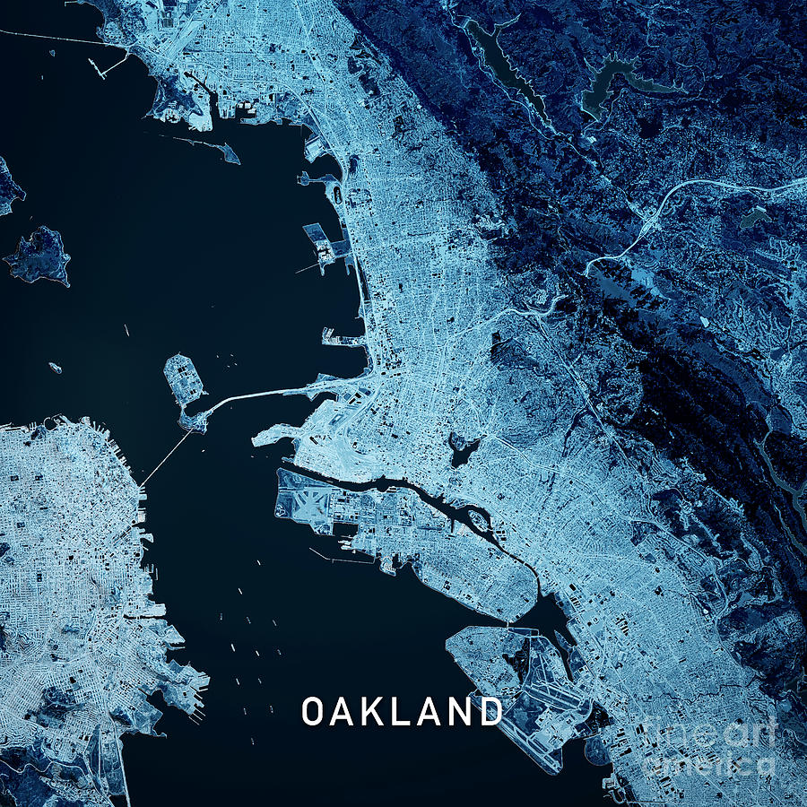 Oakland Digital Art - Oakland California 3D Render Map Blue Top View Oct 2019 by Frank Ramspott