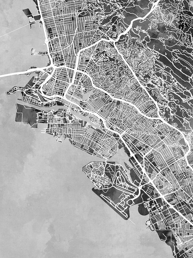 Oakland California City Street Map #74 Digital Art by Michael Tompsett