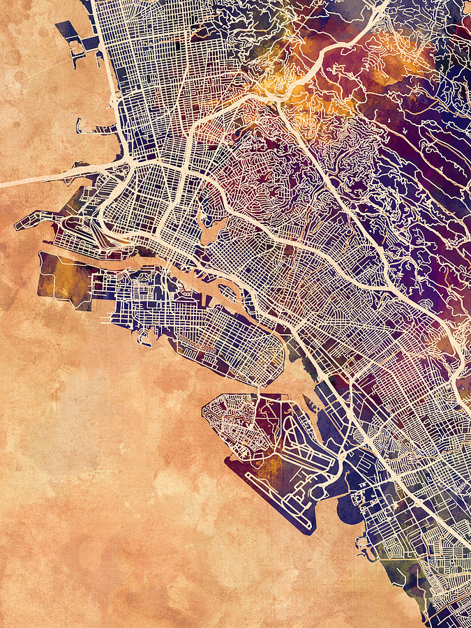 Oakland California City Street Map #75 Digital Art by Michael Tompsett