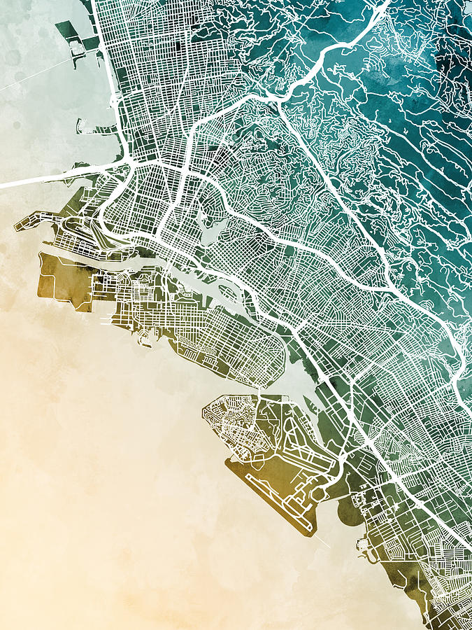Oakland California City Street Map #78 Digital Art by Michael Tompsett
