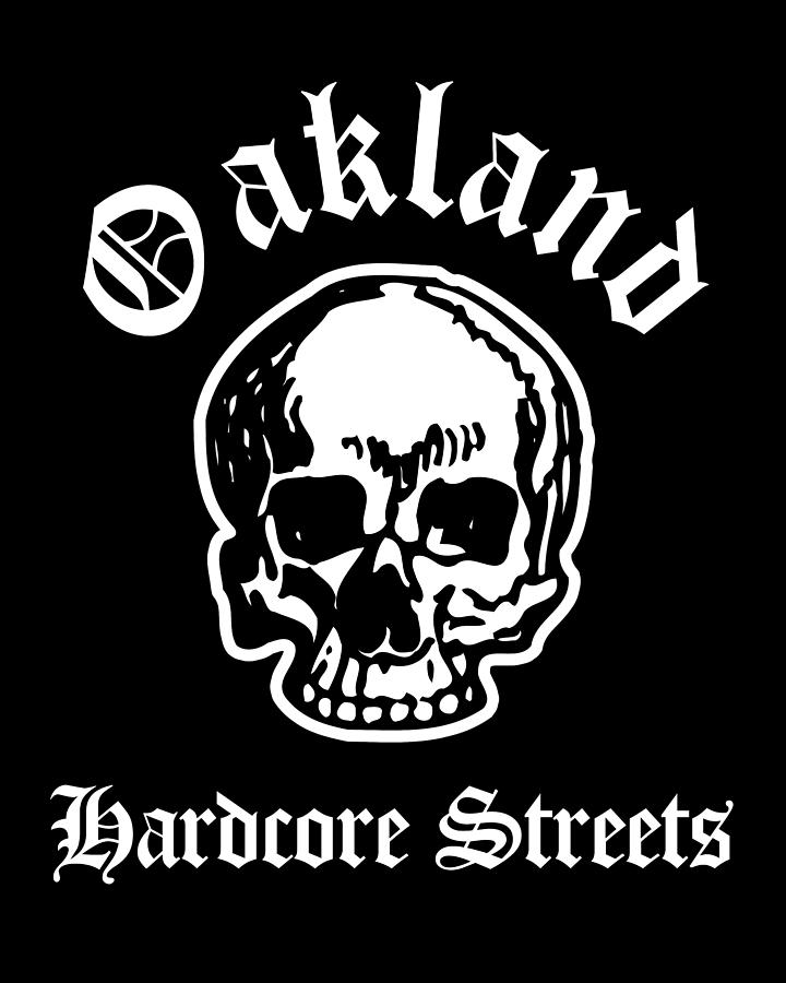 Oakland California Hardcore Streets Urban Streetwear White Skull, White Text Super Sharp PNG Drawing by Kathy Anselmo