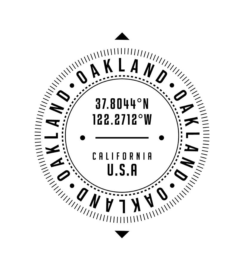 Oakland Digital Art - Oakland, California, USA - 1 - City Coordinates Typography Print - Classic, Minimal by Studio Grafiikka