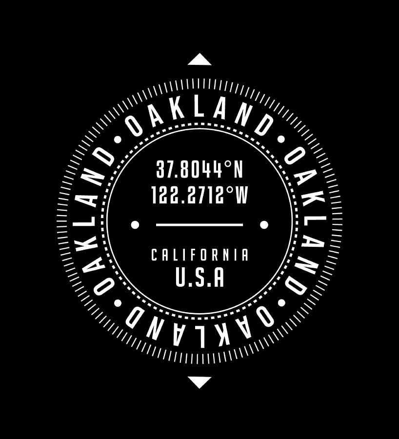 Oakland, California, USA - 2 - City Coordinates Typography Print - Classic, Minimal Digital Art by Studio Grafiikka