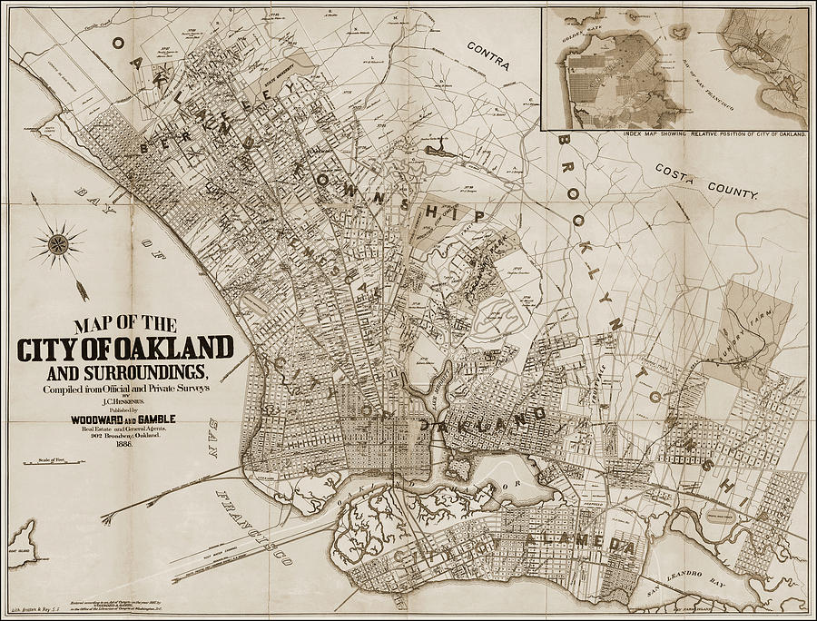 Oakland Photograph - Oakland California Vintage Map 1888 Sepia  by Carol Japp