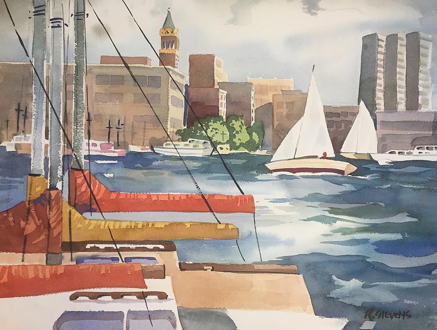 Oakland Painting - Oakland Marina and Tribune Tower by Robert Stevens