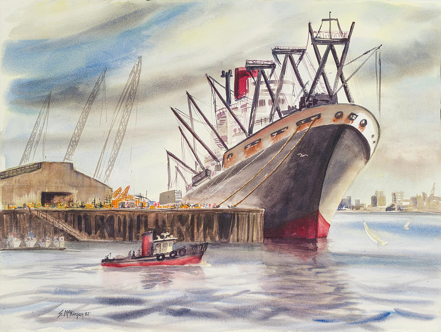 Oakland Ship Loading Painting by Sally McKirgan