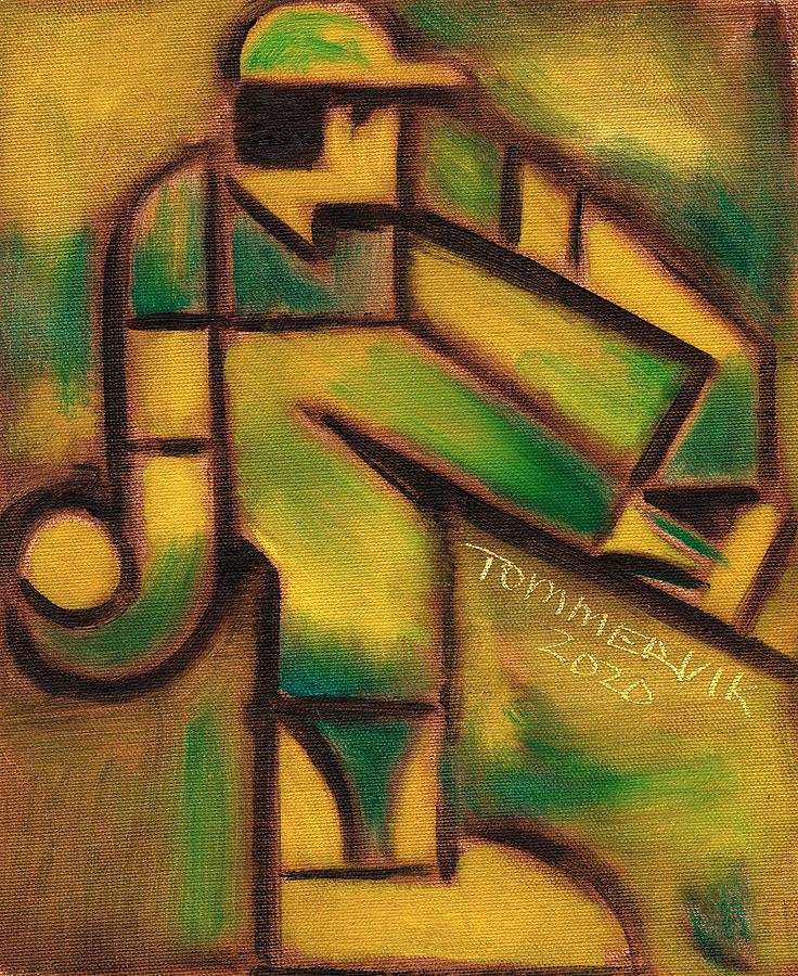 Oaland Baseball Pitcher Abstract Art Print Painting by Tommervik