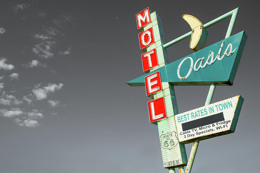 Tulsa Photograph - Oasis Motel Vintage Neon Sign - Route 66 Icon - Tulsa Oklahoma by Gregory Ballos